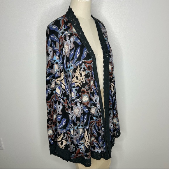 Free People Medium Open Front Cardigan Kimono Floral Blue - Picture 5 of 16
